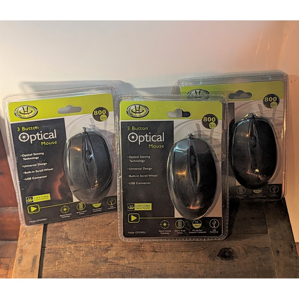 Lot of 3 - Gear Head 3 Button Optical Mouse Model# OM3400U